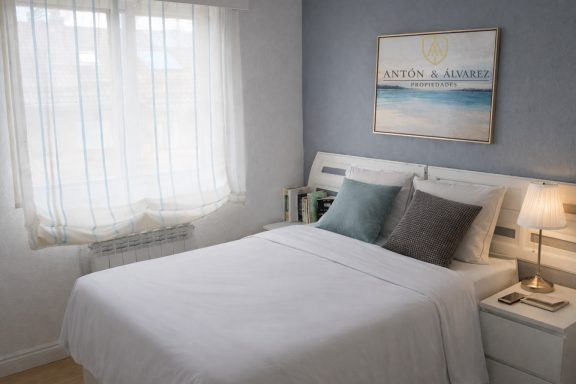 Habitación acogedora con cama, lámpara y ventana iluminada por la luz natural.